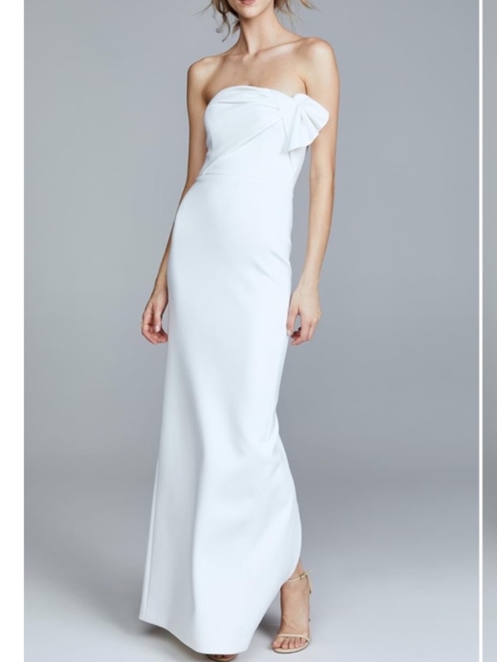 Black Halo Strapless White Bow-Accent Gown